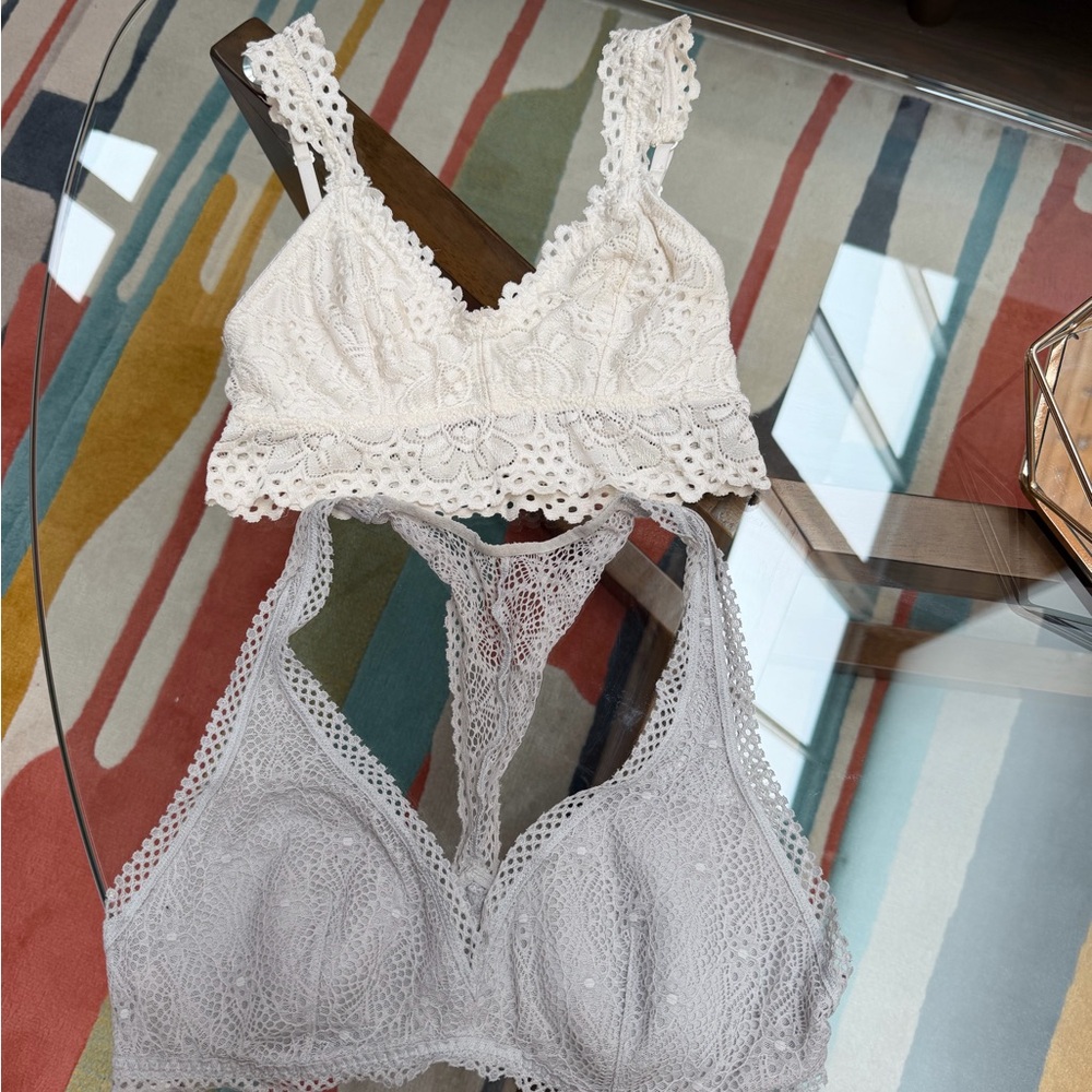 Lace Bralette Set (2) - White Crochet Lace Bralettes